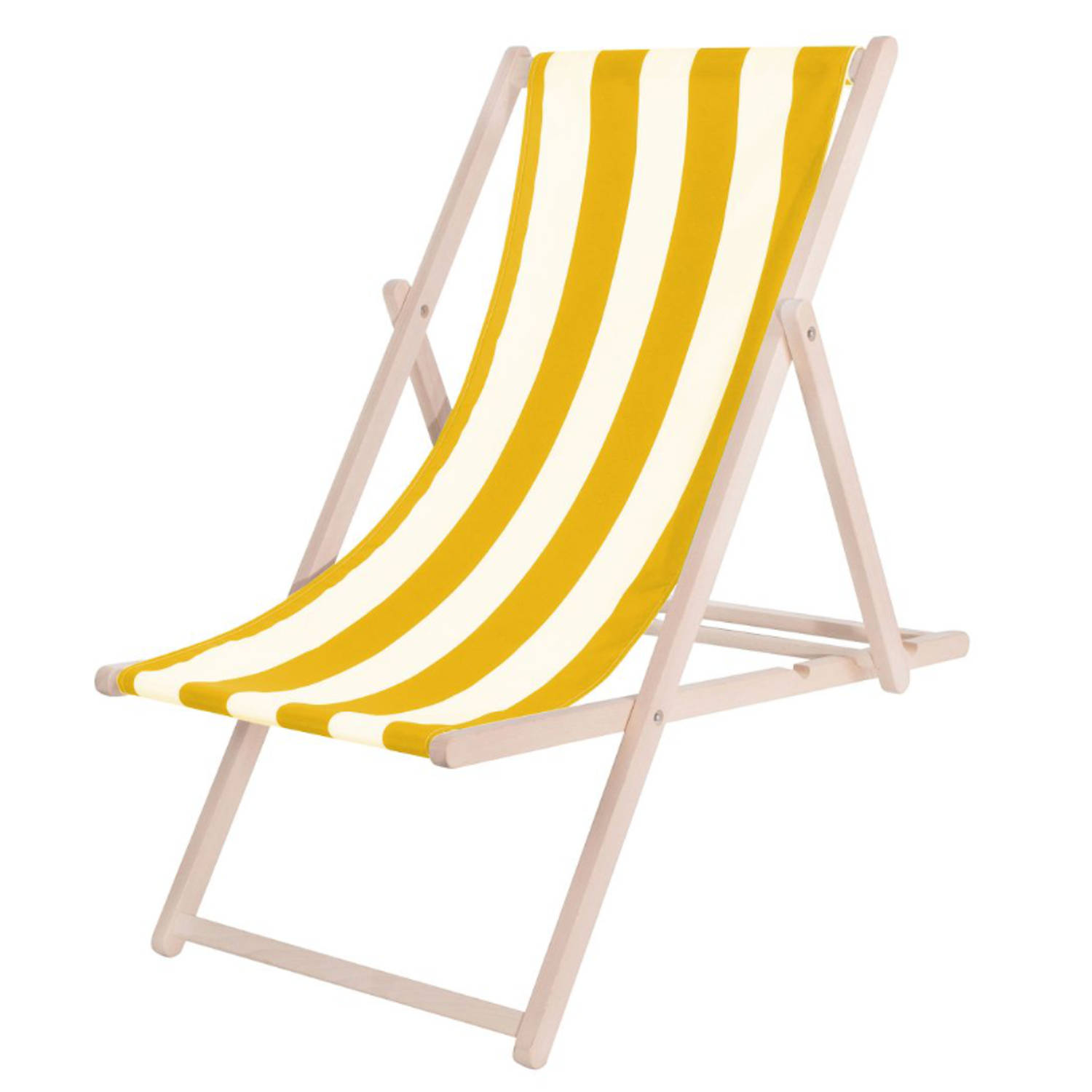 Ligbed Strandstoel Ligstoel Verstelbaar Beukenhout Handgemaakt Geel/Wit