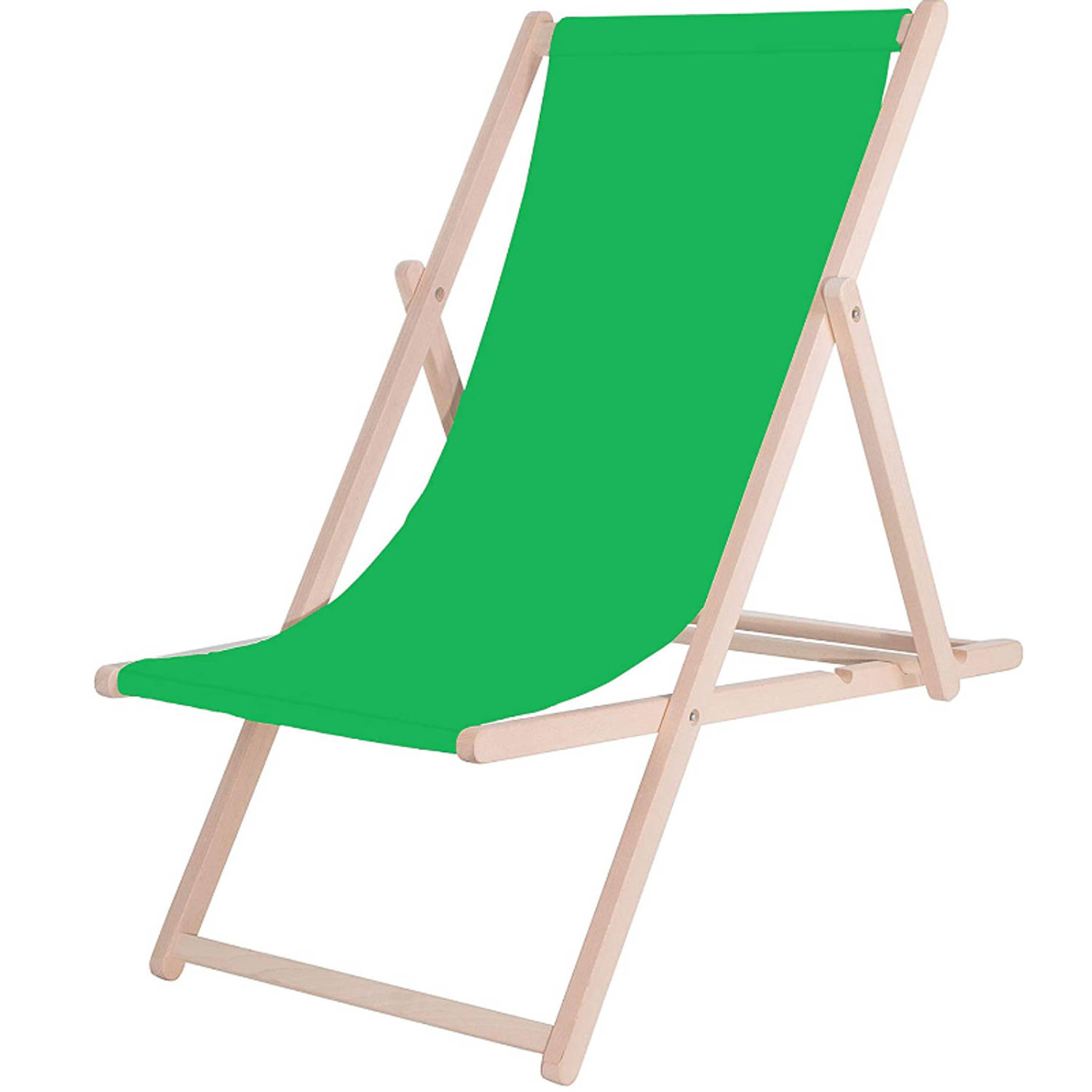 Ligbed Strandstoel Ligstoel Verstelbaar Beukenhout Handgemaakt Groen