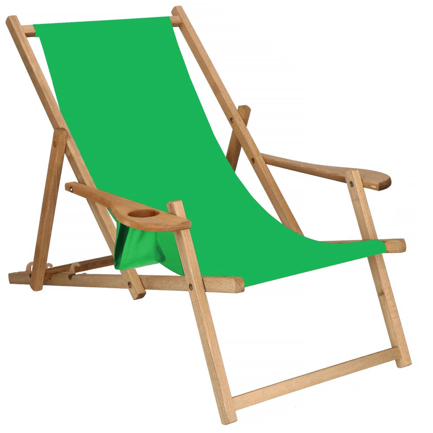 Ligbed Strandstoel Ligstoel Verstelbaar Armleuningen Beukenhout Geïmpregneerd Handgemaakt Groen
