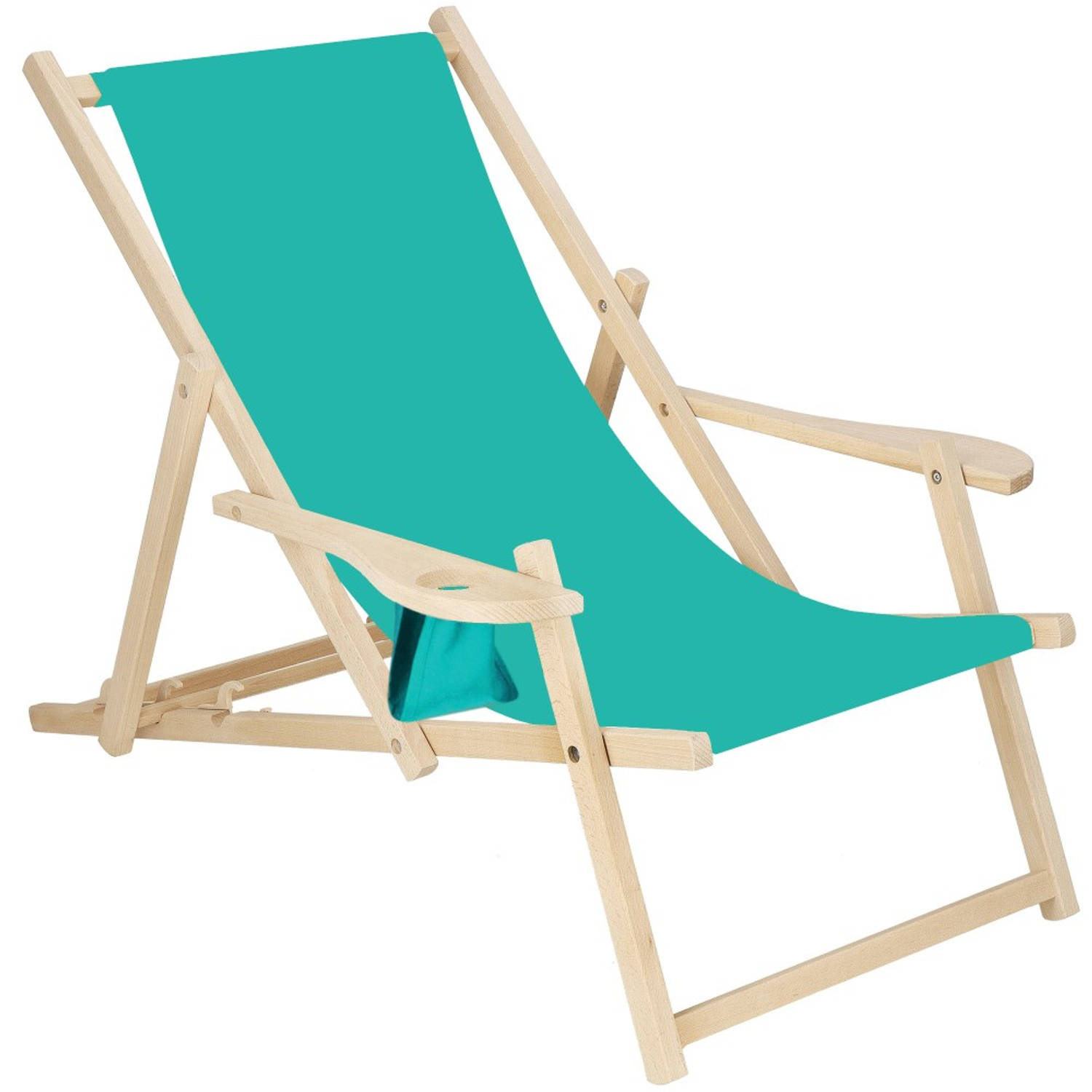 Ligbed Strandstoel Ligstoel Verstelbaar Armleuningen Beukenhout Handgemaakt Turquoise