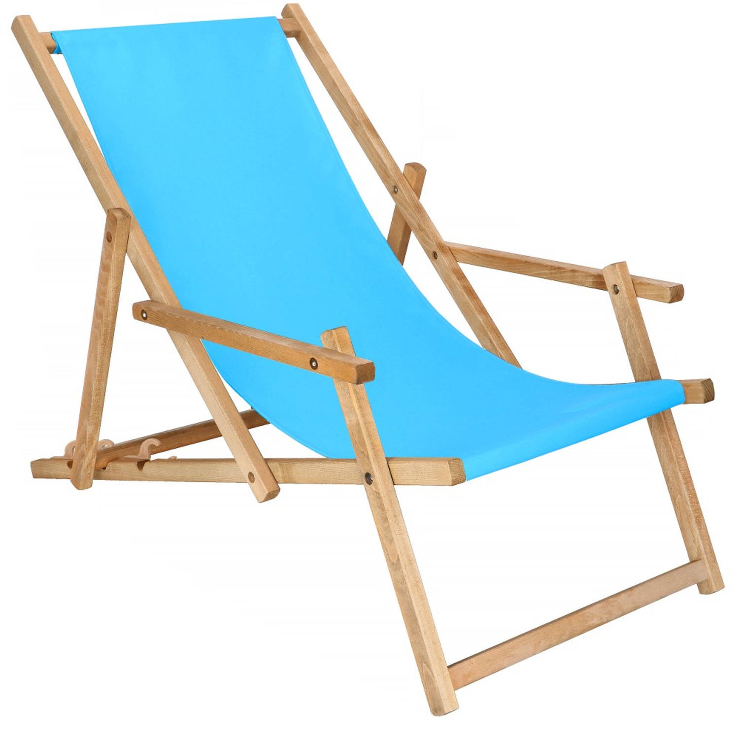 Ligbed Strandstoel Ligstoel Verstelbaar Arm Leuning Beukenhout Geïmpregneerd Handgemaakt Blauw