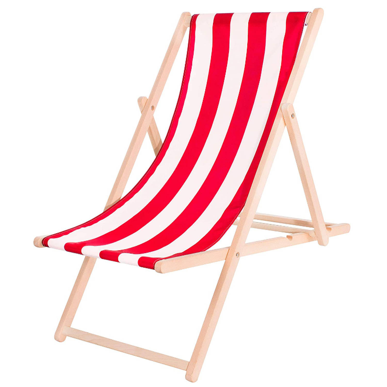 Ligbed Strandstoel Ligstoel Verstelbaar Beukenhout Handgemaakt Rood Wit