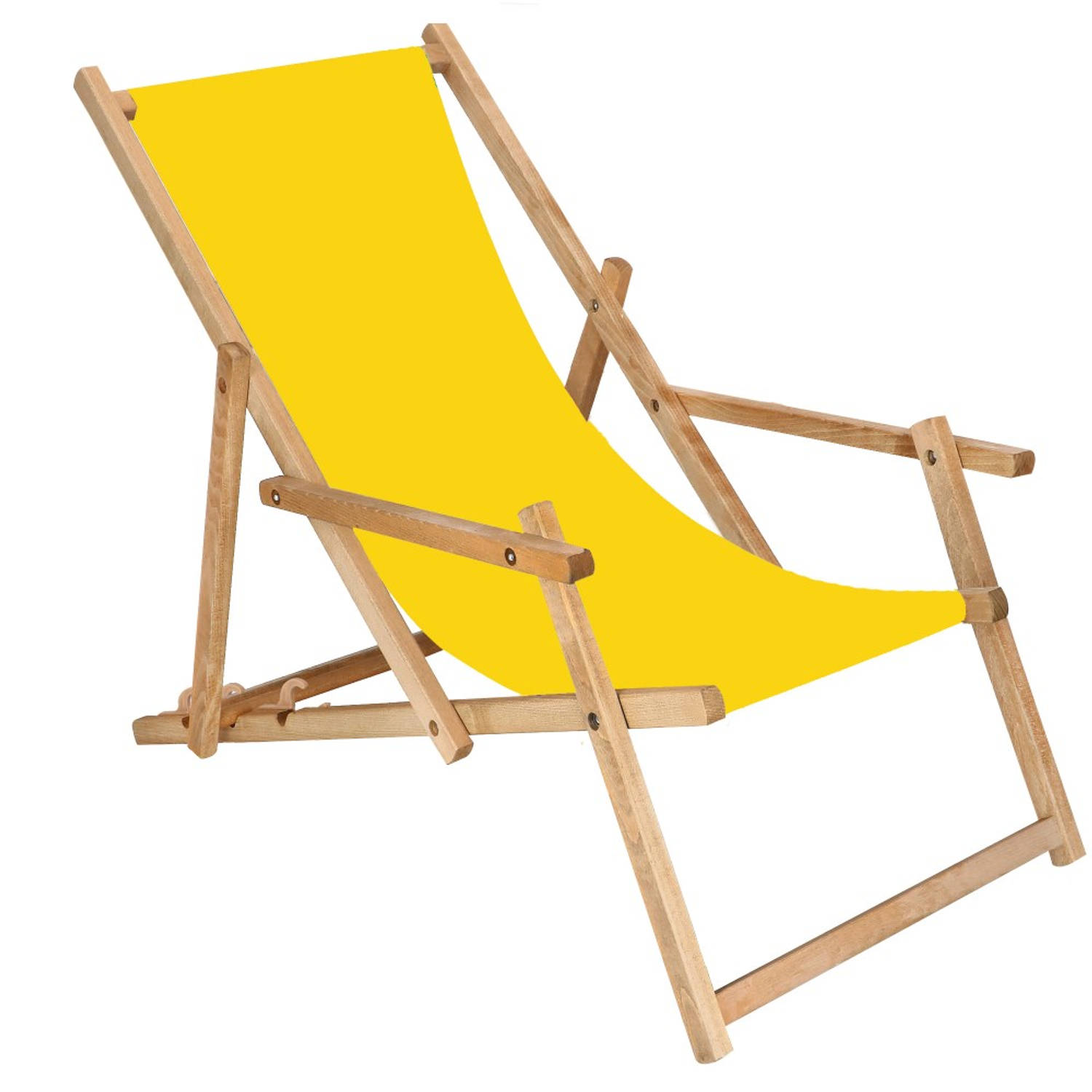 Ligbed Strandstoel Ligstoel Verstelbaar Arm Leuning Beukenhout Geïmpregneerd Handgemaakt Geel