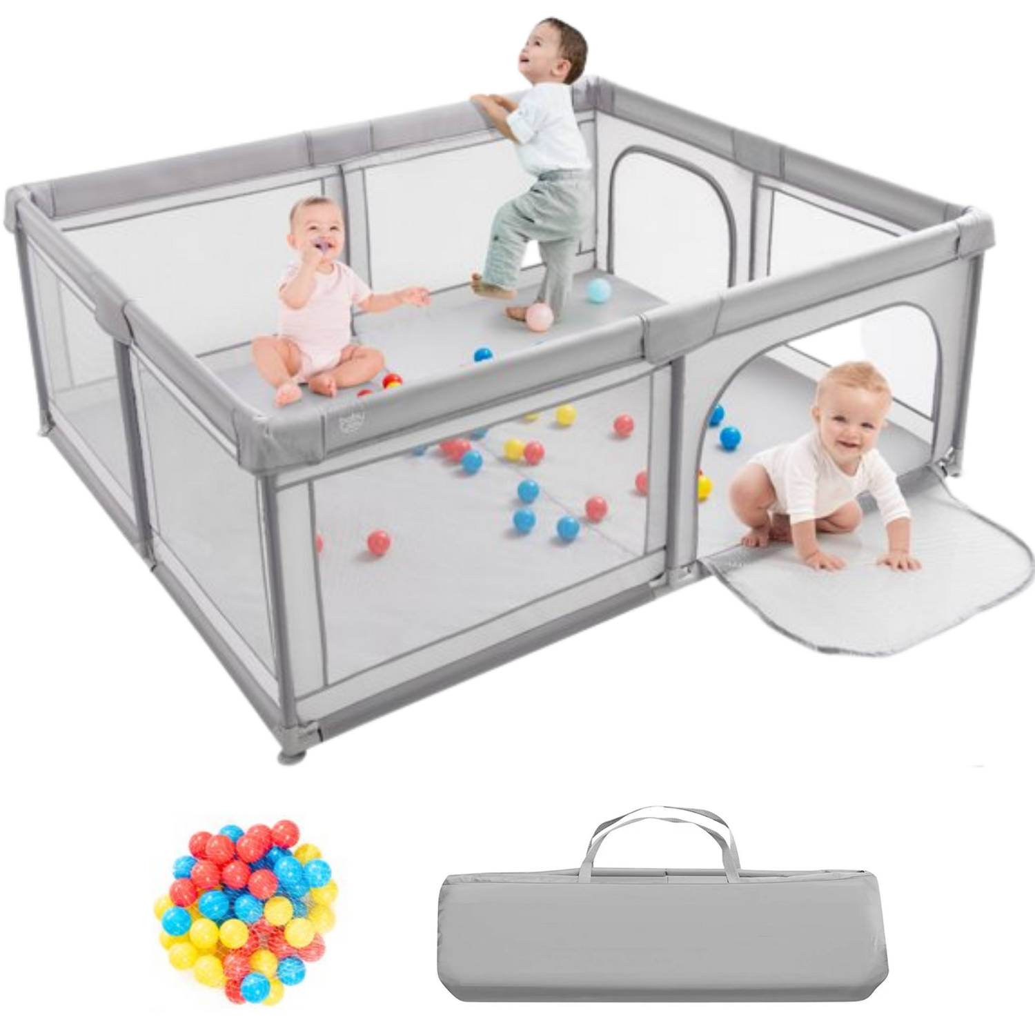 Grondbox - Grondbox Baby - Playpen - Kinderbox - Speelbox - Box - Kruipbox - 190 x 150 x 70 cm Grijs