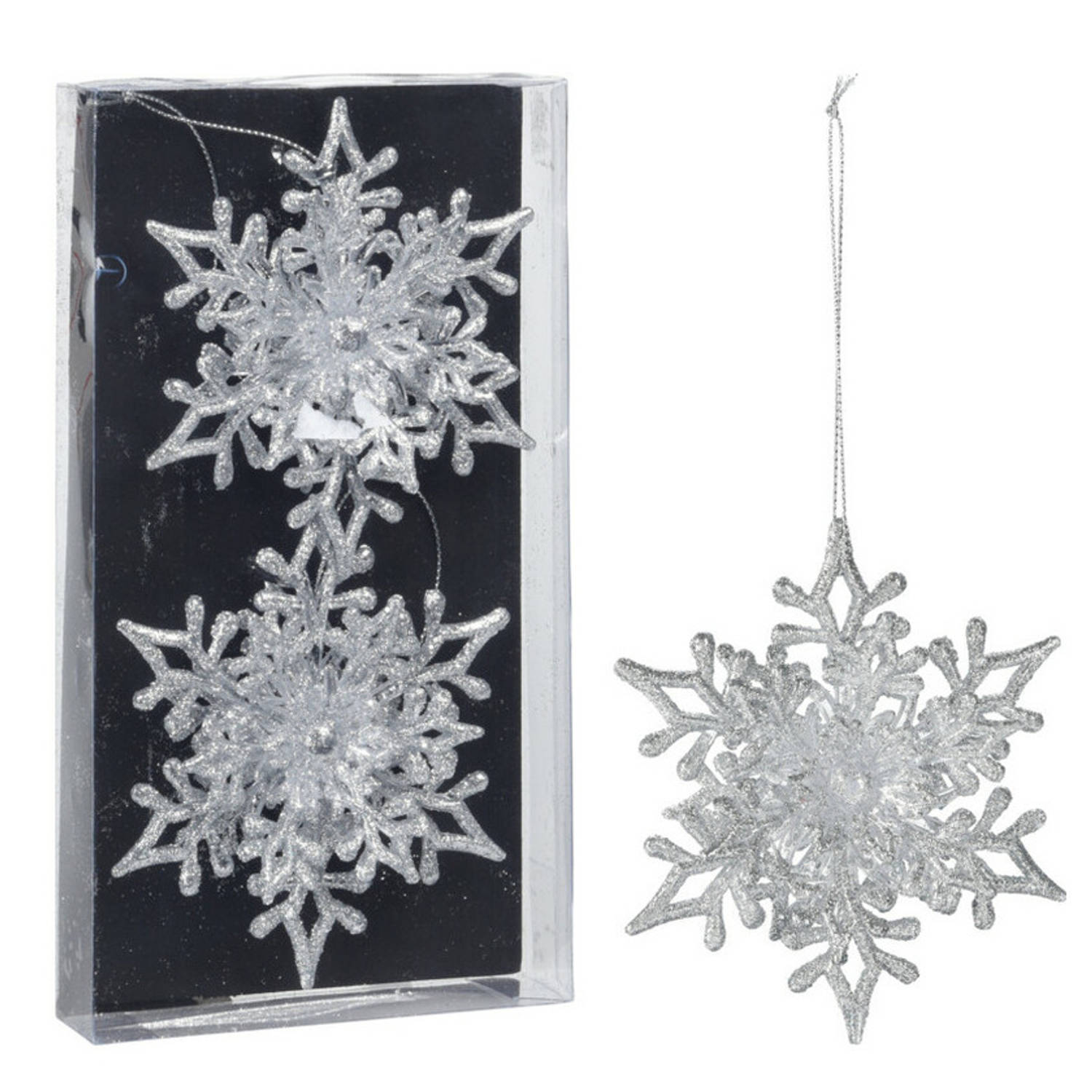 Christmas Decoration kersthangers sneeuwvlokken -2x-zilver -11,5 cm