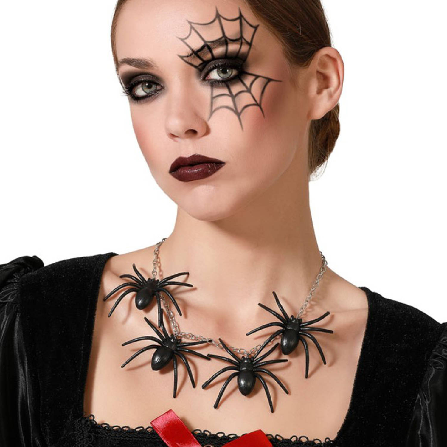 Atosa Verkleed sieraden ketting met spinnen - zwart - dames - kunststof - Heks/vampier
