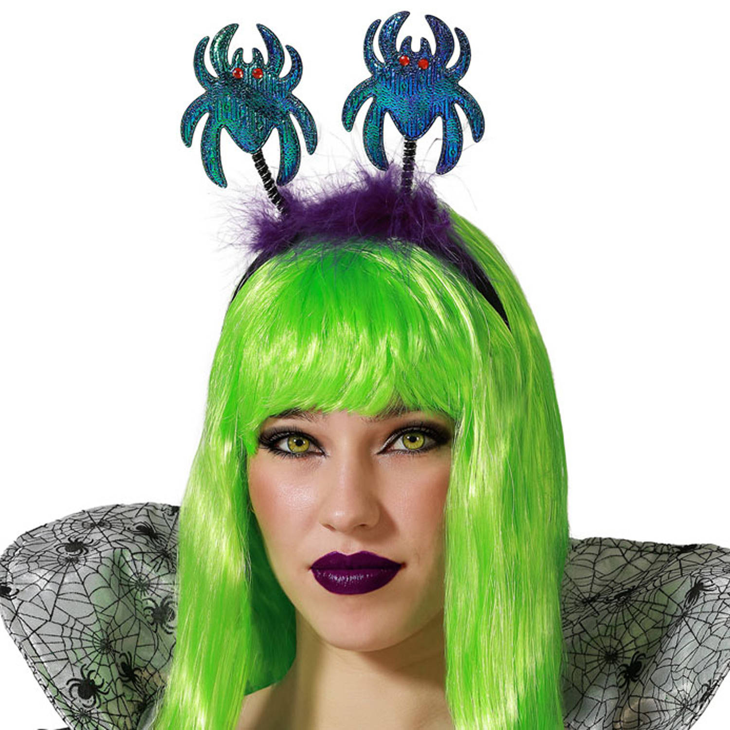 Halloween/horror verkleed diadeem/tiara - met grote spinnen - kunststof - voor dames/meisjes