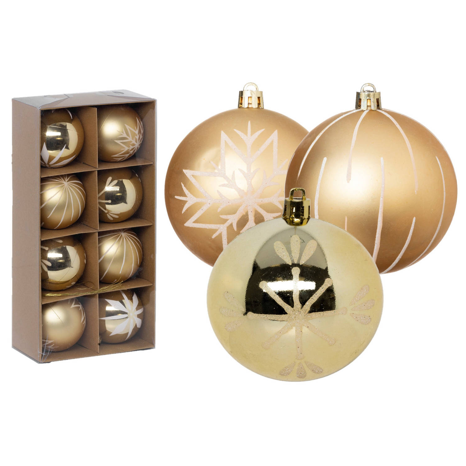 Feeric lights and christmas kerstballen 8x 8 cm kunststof -goud Kerstbal