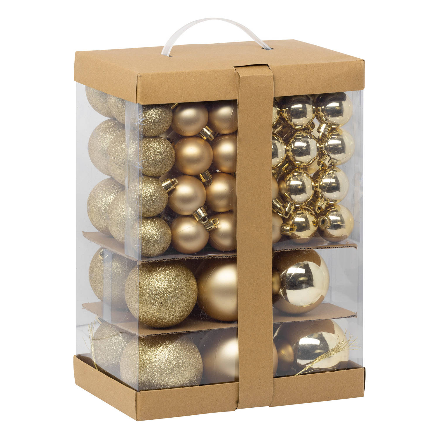 Kerstballen - 60x st - 4, 6, 7 en 8 cm - goud - kunststof - kerstballenpakket