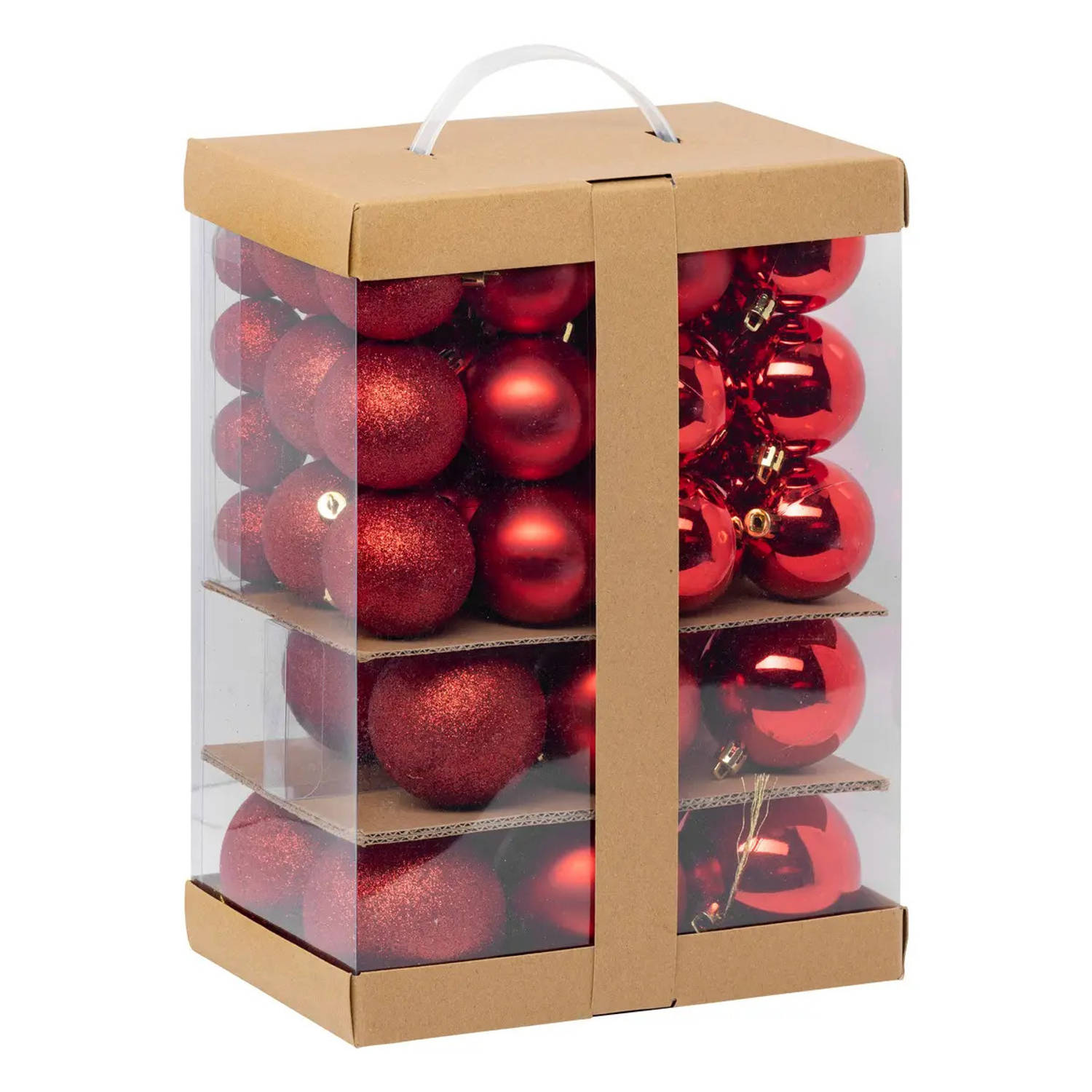 Feeric Christmas Kerstballen - 60x st - 4, 6, 7 en 8 cm - rood - kunststof - Kerstbal