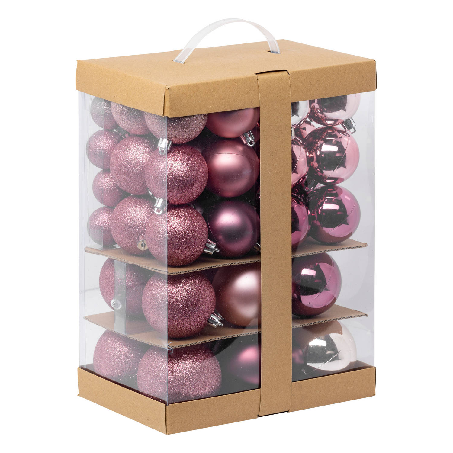Feeric Christmas Kerstballen - 60x st - 4, 6, 7 en 8 cm - roze - kunststof - Kerstbal