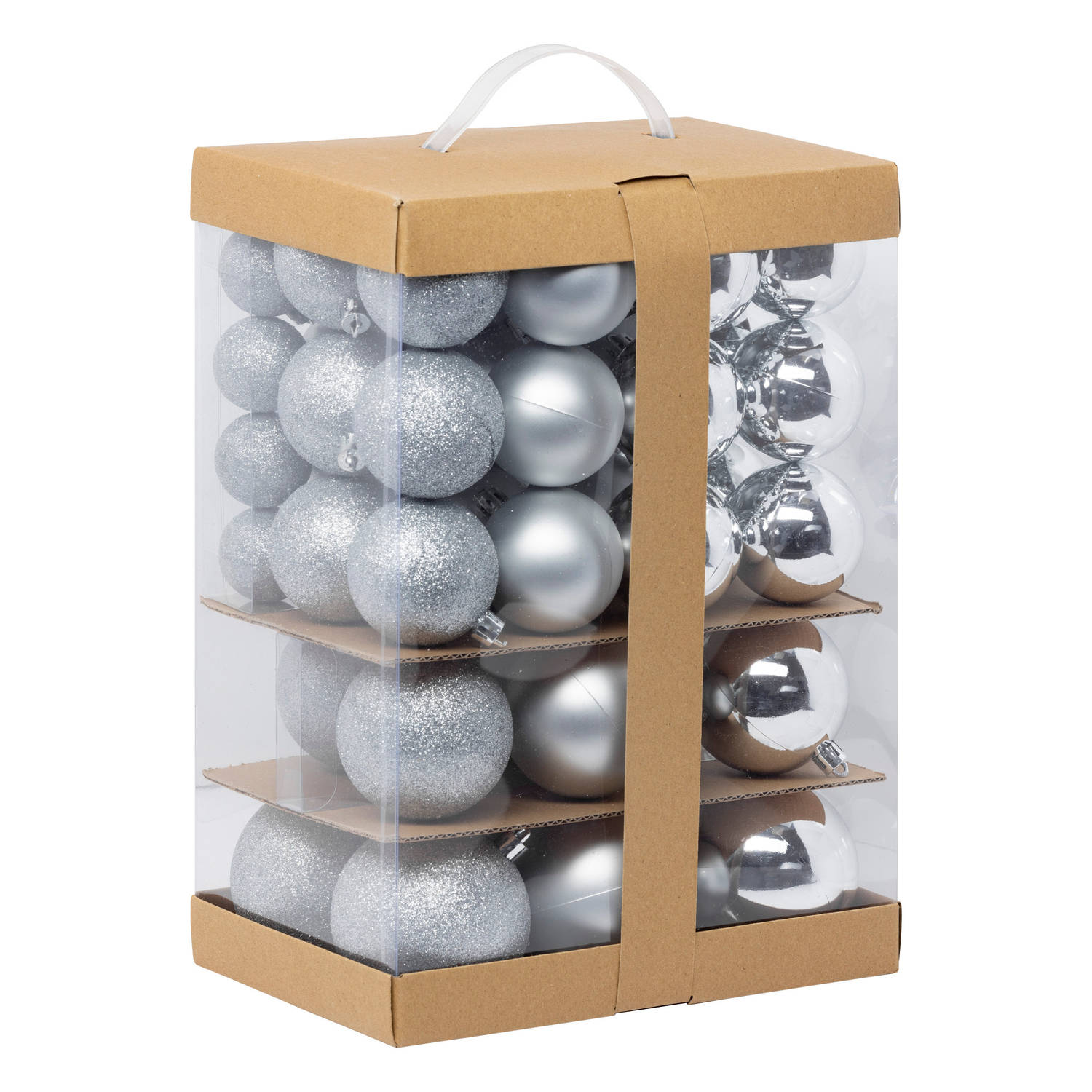 Kerstballen - 60x st - 4, 6, 7 en 8 cm - zilver - kunststof - kerstballenpakket