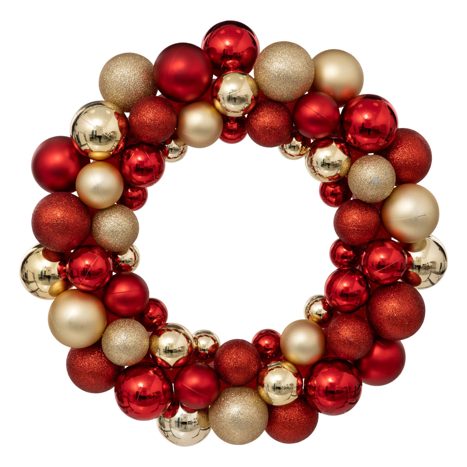 Feeric lights and christmas deurkrans kerstballen - rood/goud - D35 cm - Kerstkransen