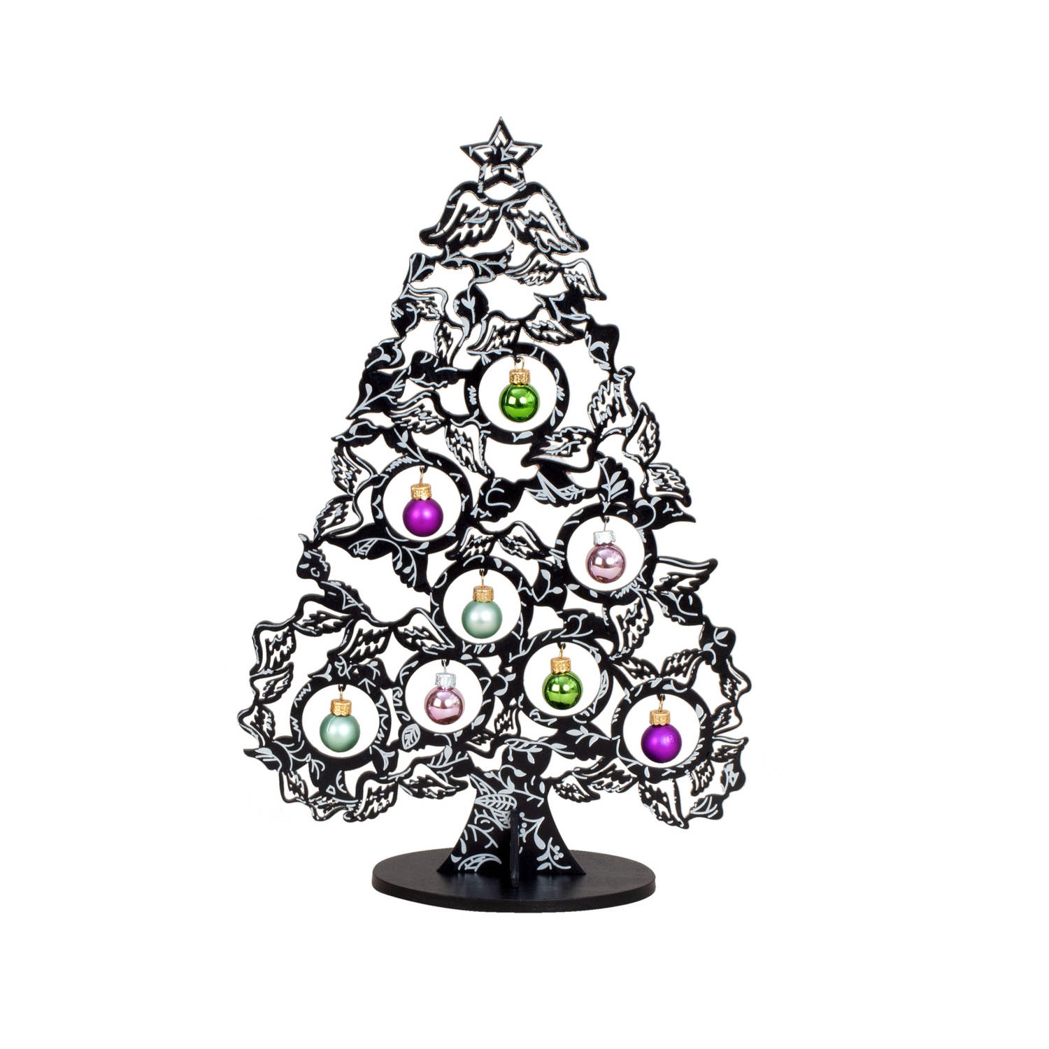 IKO Kleine decoratie kerstboom hout met kerstballen 38,5 cm Houten kerstbomen