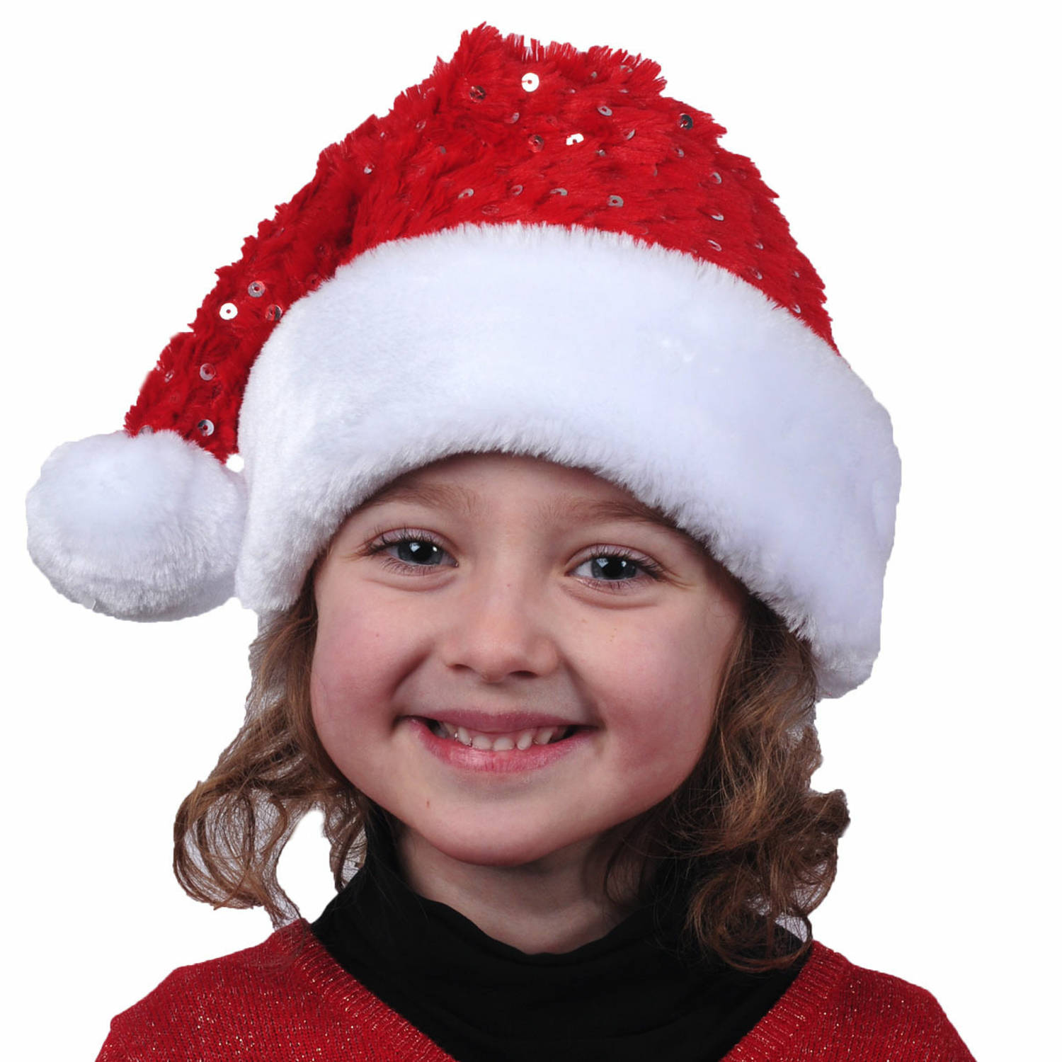 Kerstmuts - rood met pailletten- polyester - voor kinderen - Kerstmutsen