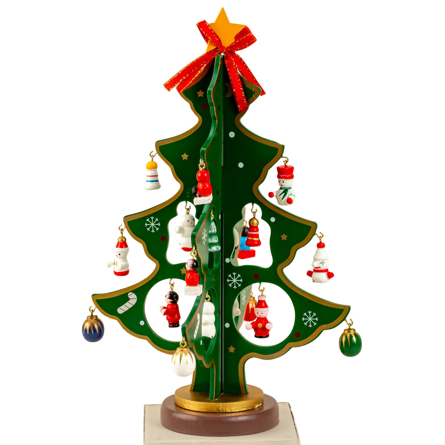IKO Kleine decoratie kerstboomp met ornamenten hout 25 cm Houten kerstbomen