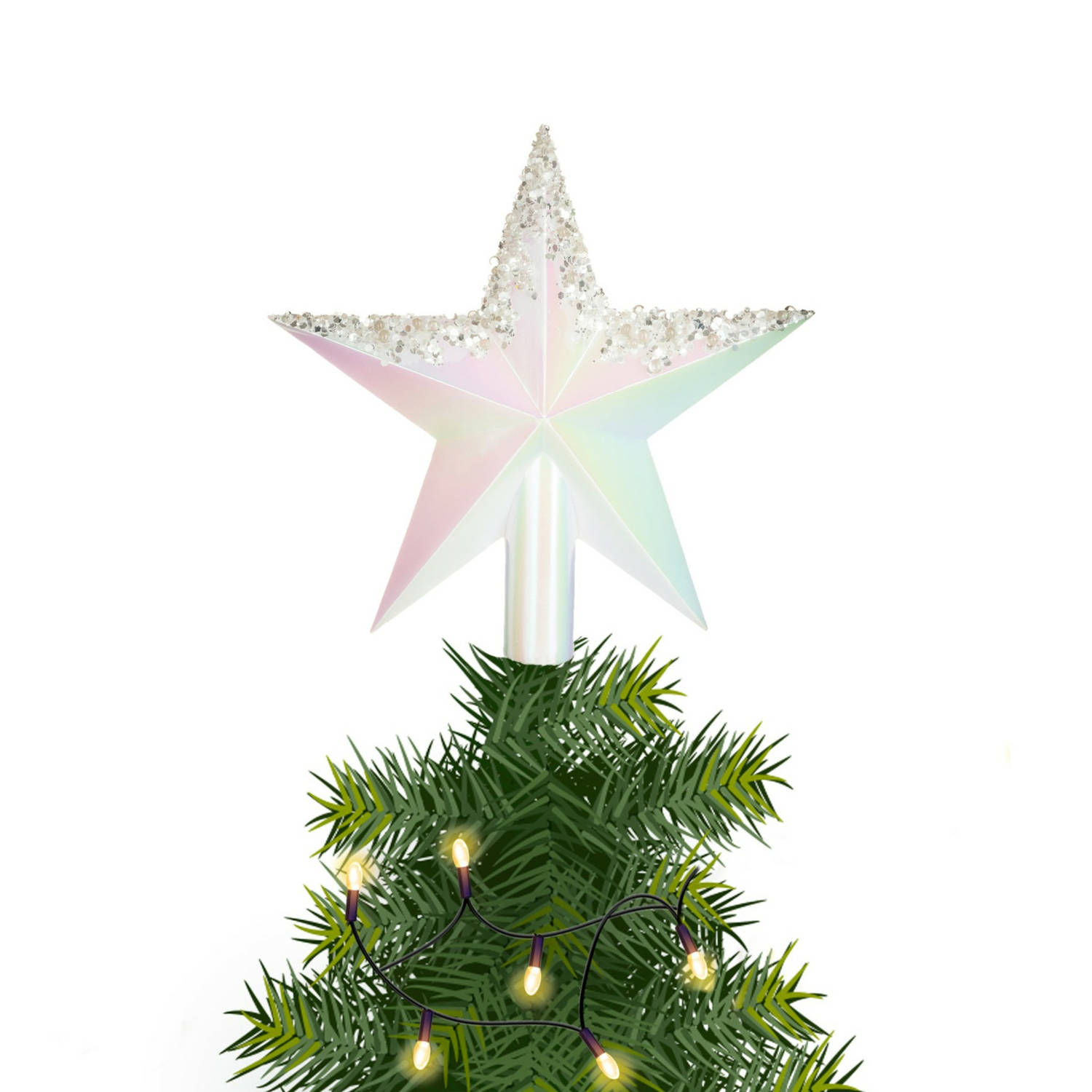 Feeric lights and christmas ster piek parelmoer wit -plastic -22 cm kerstboompieken