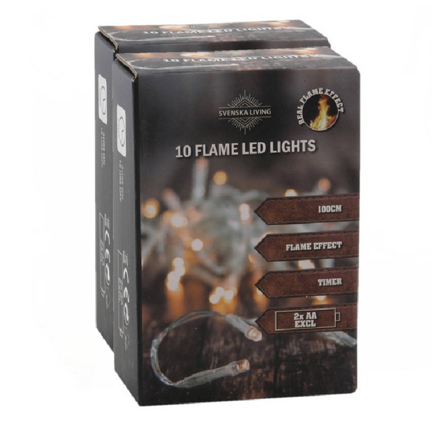 Svenska Living lichtsnoeren - 2x -warm wit vlam effect 10 leds -100cm - Kerstverlichting kerstboom