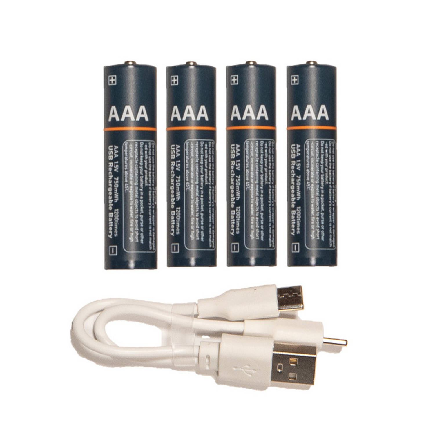 Anna Collection oplAAAdbare batterijen - AAA - 4x stuks - met USB kabel - Penlites AA batterijen