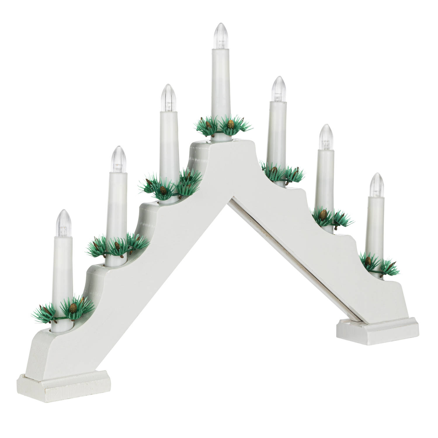 HI kaarsenbrug - 42,5 x 4,5 x 32 cm - kunststof - wit - met LED kaarsen