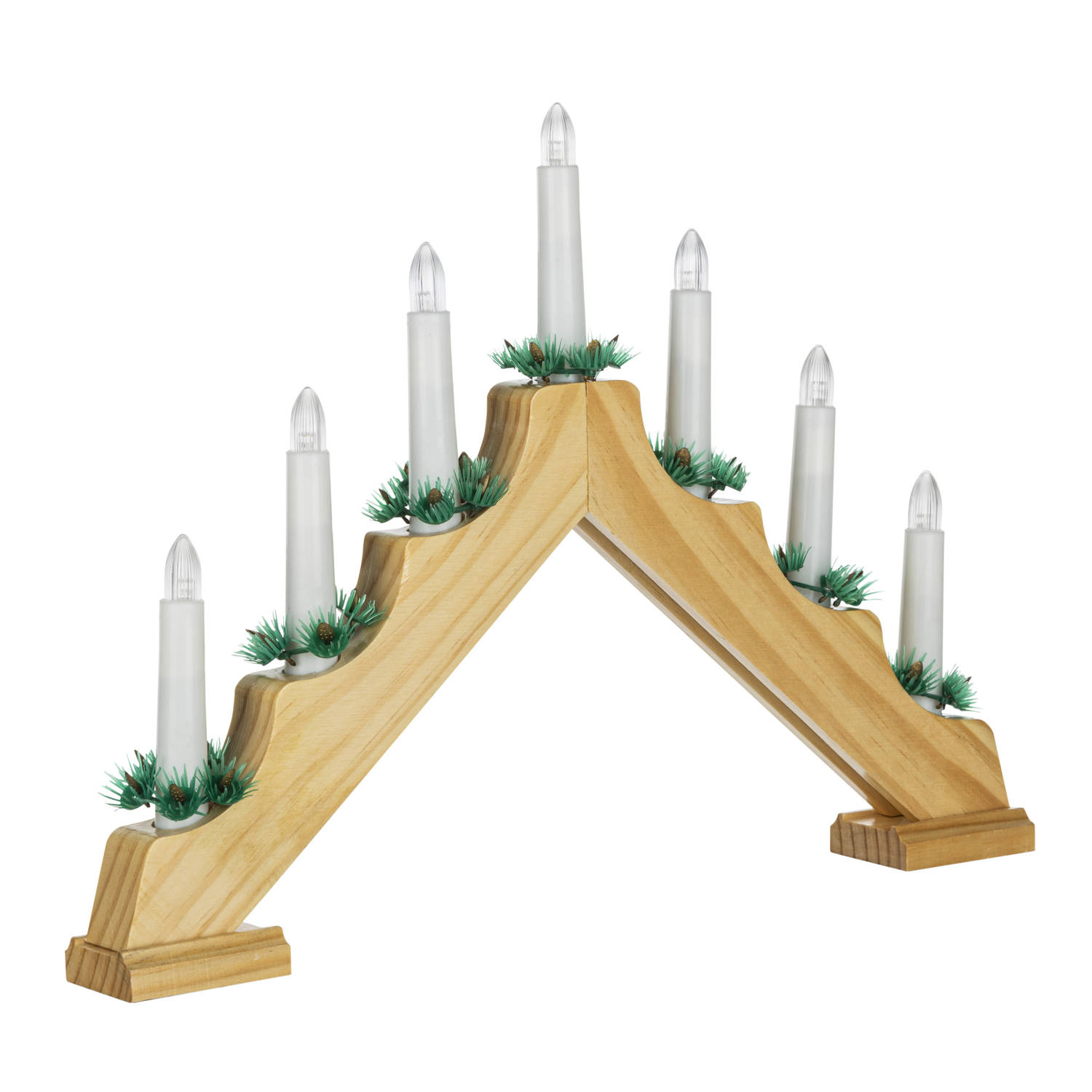 HI kaarsenbrug - hout - 42,5 x 4,5 x 32 cm -met LED kaarsen - kerstverlichting figuur