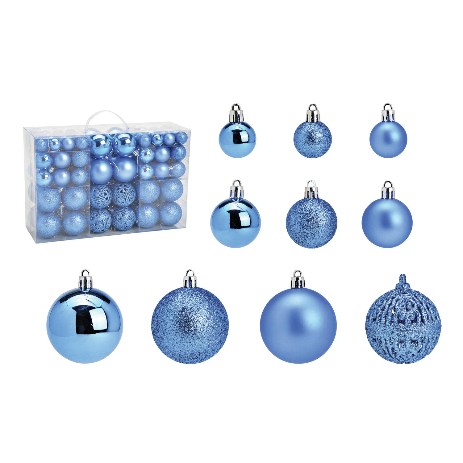 G. Wurm kerstballen 100x stuks 3, 4 en 6 cm blauw kunststof Kerstbal