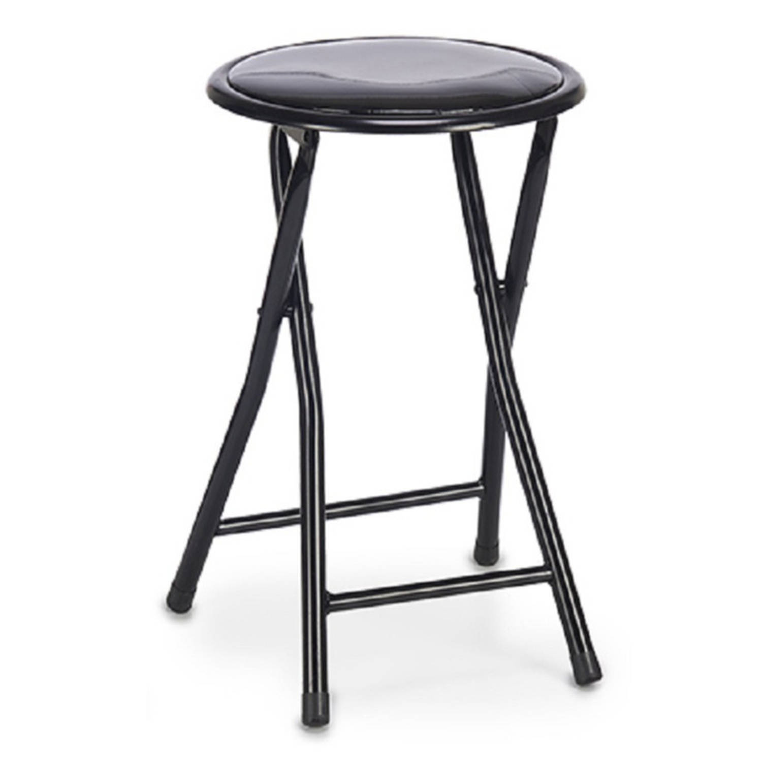 Giftdecor Bijzet krukje/stoel - Opvouwbaar - zwart - metaal/pvc - D30 x H45 cm