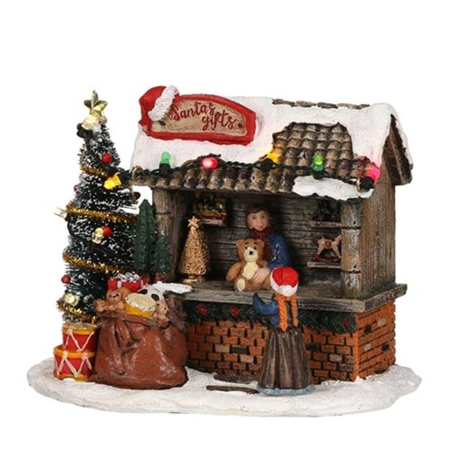 LuVille Kerstdorp Miniatuur Santa's Cadeaukraam L13,5 x B8,5 x H11cm