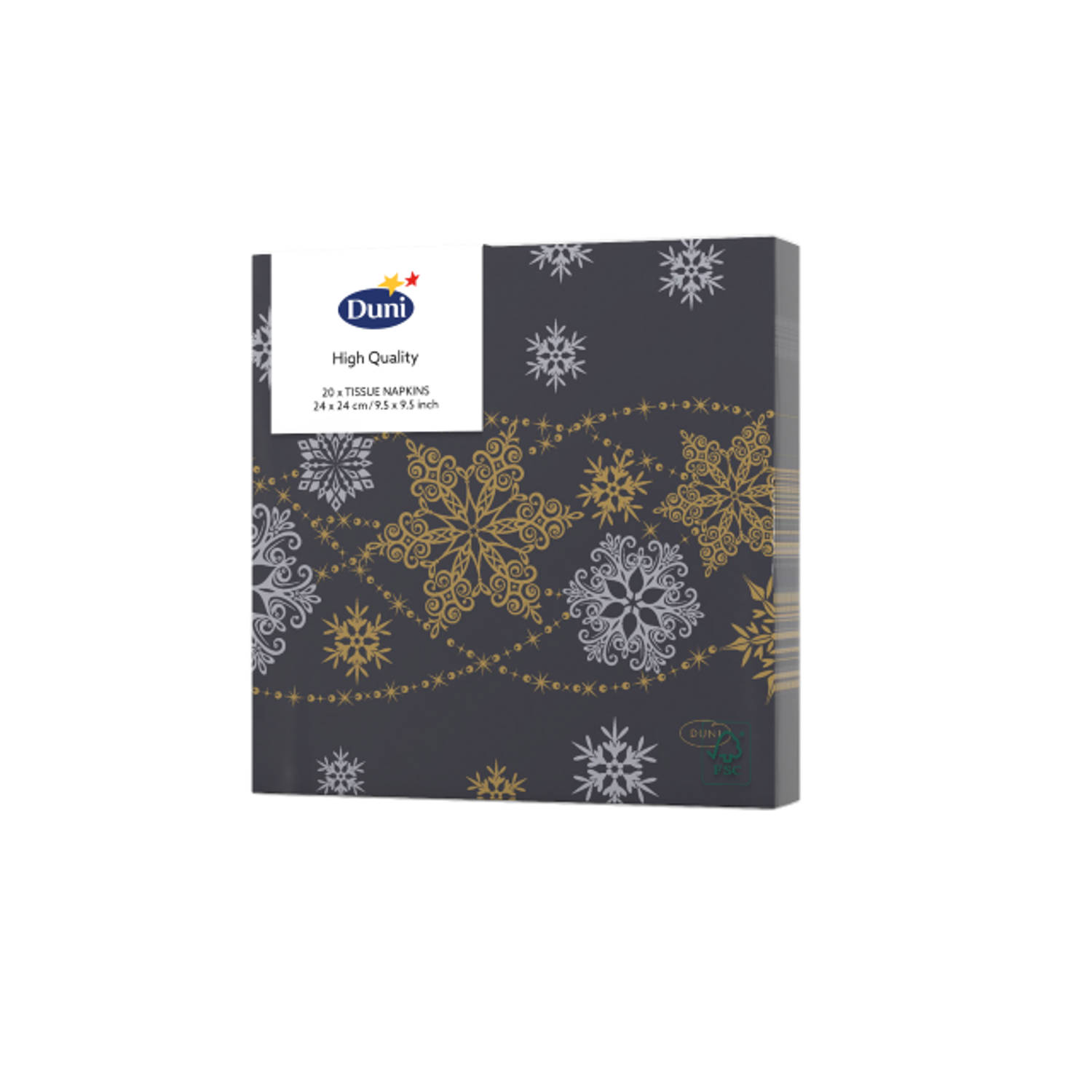 Duni - Servetten Snow Glitter Black 3-laags tissue 24 x 24 cm