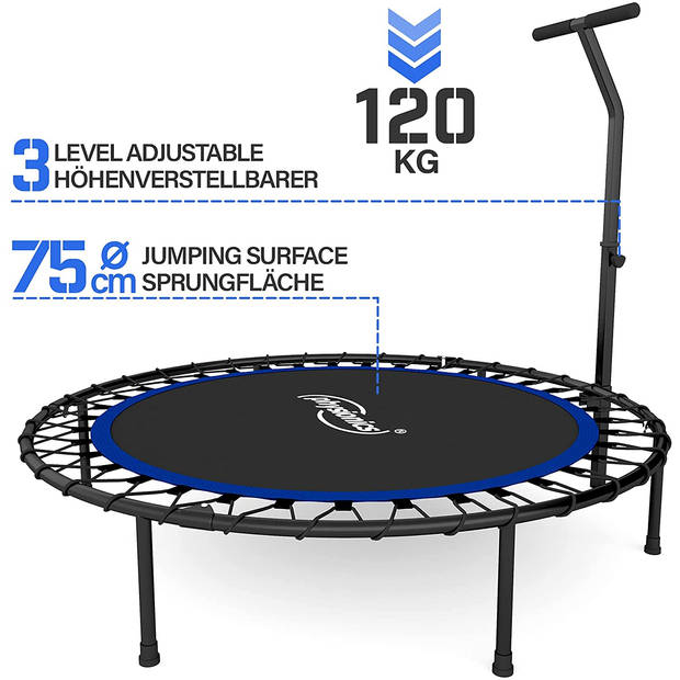Physionics- Fitness trampoline - diameter 101 cm, in hoogte verstelbare handgreep, tot 120 kg, inklapbaar - mini-tram...