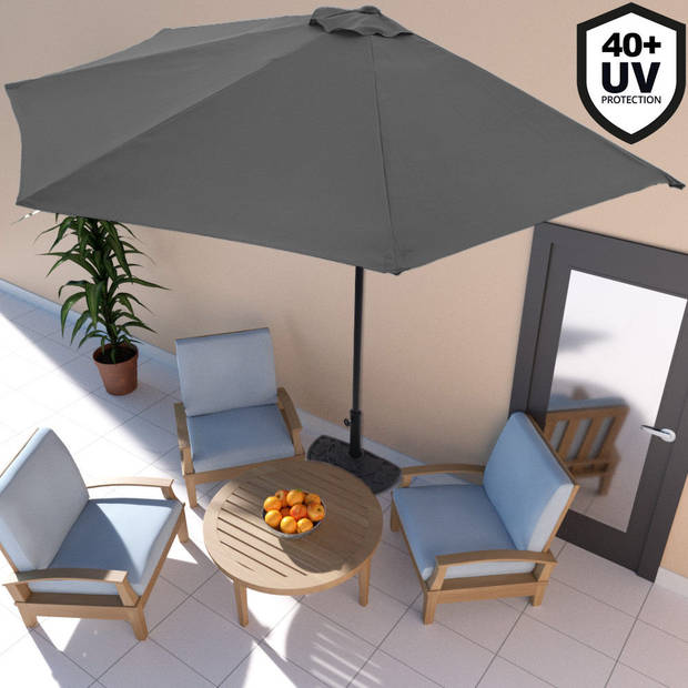 Kingsleeve Halve Parasol Zonnescherm Ø 2,7m Halfrond Balkon Terras UV 50+ Antraciet