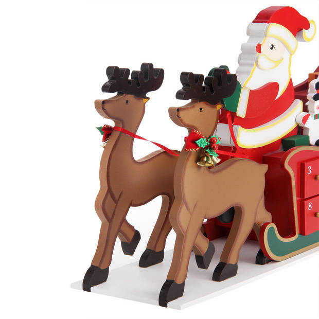 Advent kalender kerstman met arrenslee en rendieren, inclusief lades
