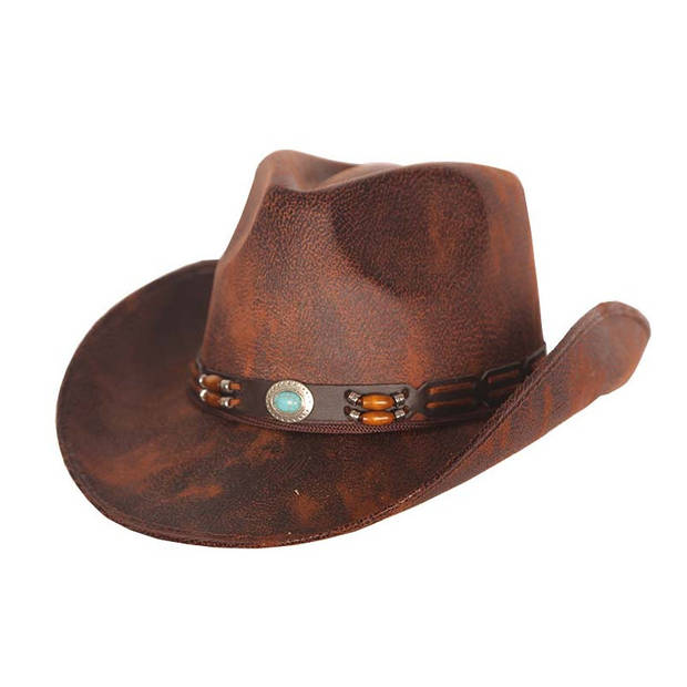 Cowboy/western verkleed hoed - bruin - leren look - voor volwassenen - Verkleedhoofddeksels