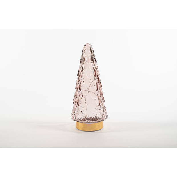 Anna's Collection - Tree Glass 10,5X24,5Cm Pink With Golden Base 10Led 3Xaa