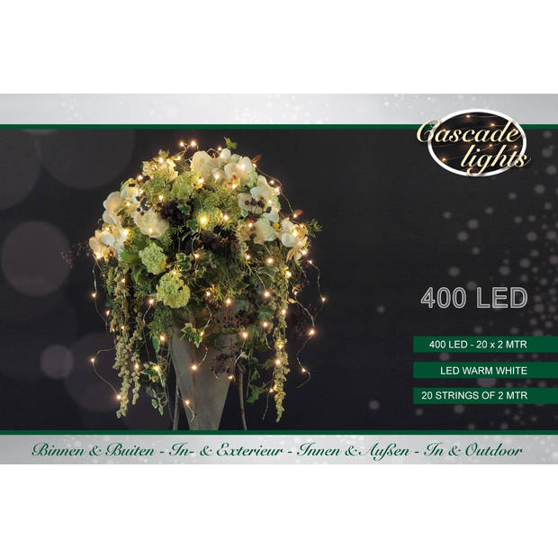 Cascade verlichting zilverdraad 400l/20x2m led warmwit