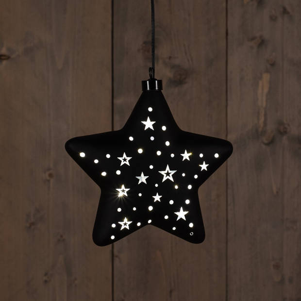 Anna's Collection - Star Glass Black With Stars 19Cm / Led Warm White 2Xaaa