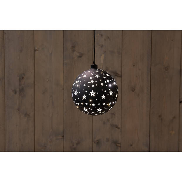 Anna's Collection - GLAS BAL ZWART MET STERREN 15CM / LED WARM WIT 2XAAA