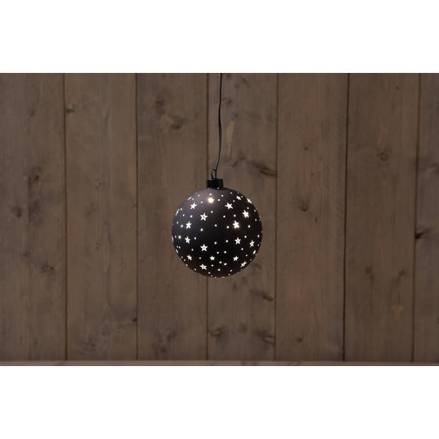 Anna's Collection - GLAS BAL ZWART MET STERREN 12CM / LED WARM WIT 2XAAA