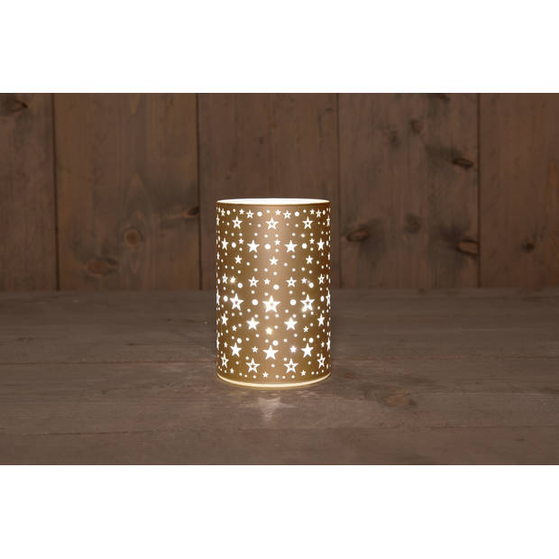 Anna's Collection - Cylinder Glass Matt Gold With Stars 10X15Cm / 8Led Warm