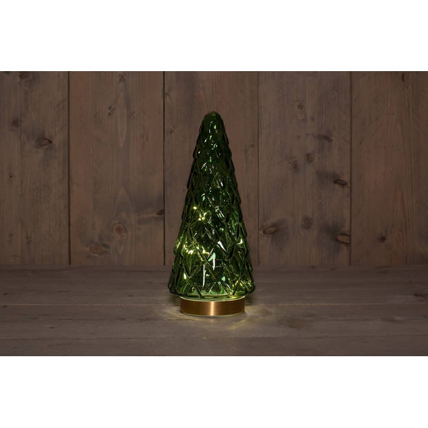 Anna's Collection - B.O.T. Tree Glass 13X28,5 cm Green With Golden Base 10Led