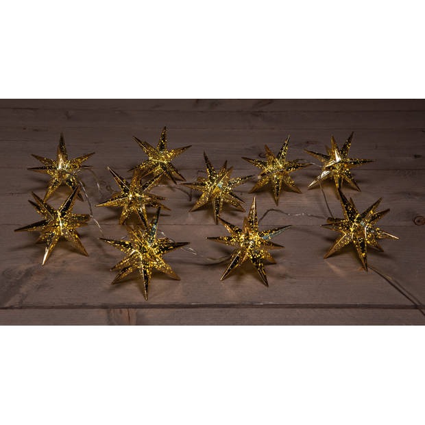 Anna's Collection - 10Pcs Gold 3D Star 12 cm 10Led Warm White 1,5M