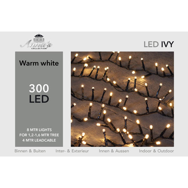 2 stuks Led ivy 300l/8m warmwit 4m aanloopsnoer zwart/ip44 Anna's collection