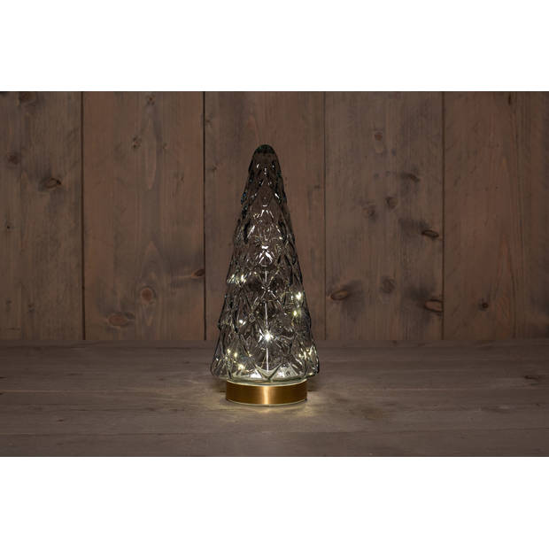 Anna's Collection - B.O.T. Tree Glass 13X28,5 cm Grey With Golden Base 10Led