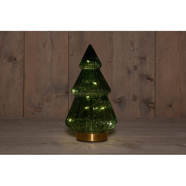 Anna's Collection - B.O.T. Tree Glass 15X28,5 cm Green With Golden Base 10Led