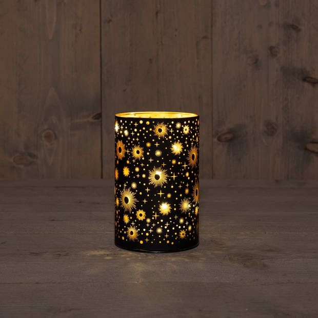 Anna's Collection - B.O.T. Cylinder Glass Black Star 10X15 cm 8Led Warm White