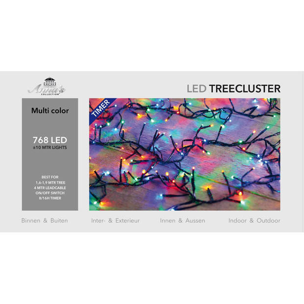 1,6-1,9 meter treecluster 768 LED multi met timer