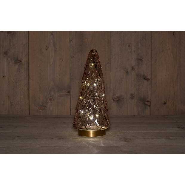 Anna's Collection - B.O.T. Tree Glass 13X28,5 cm Pink With Golden Base 10Led