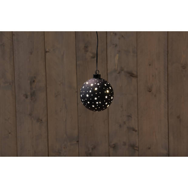 Anna's Collection - GLAS BAL ZWART MET STERREN 10CM /LED WARM WHITE 2XAAA