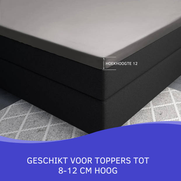 Zavelo Deluxe Katoen-Satijn Topper Hoeslaken Grijs-Lits-jumeaux (180x200 cm)