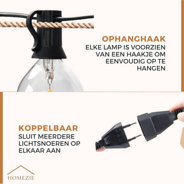 Homezie Lichtsnoer 18 meter met 32 kunststof LED bulbs Inclusief 3m verlengkabel met dimmer